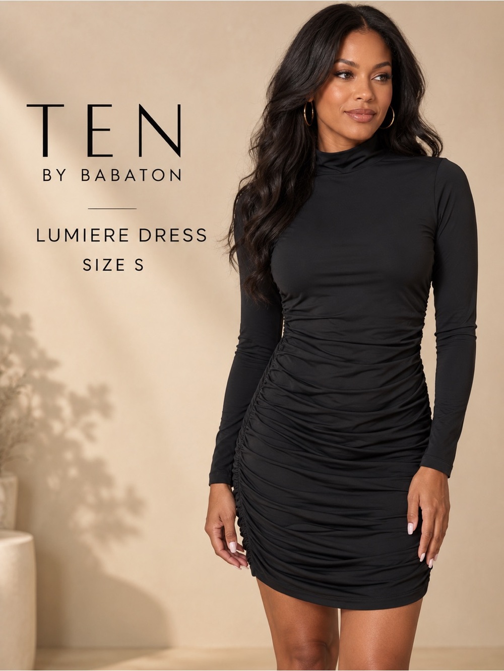 Aritzia TEN by Babaton Lumiere Dress Black Ruched Bodycon Mini S